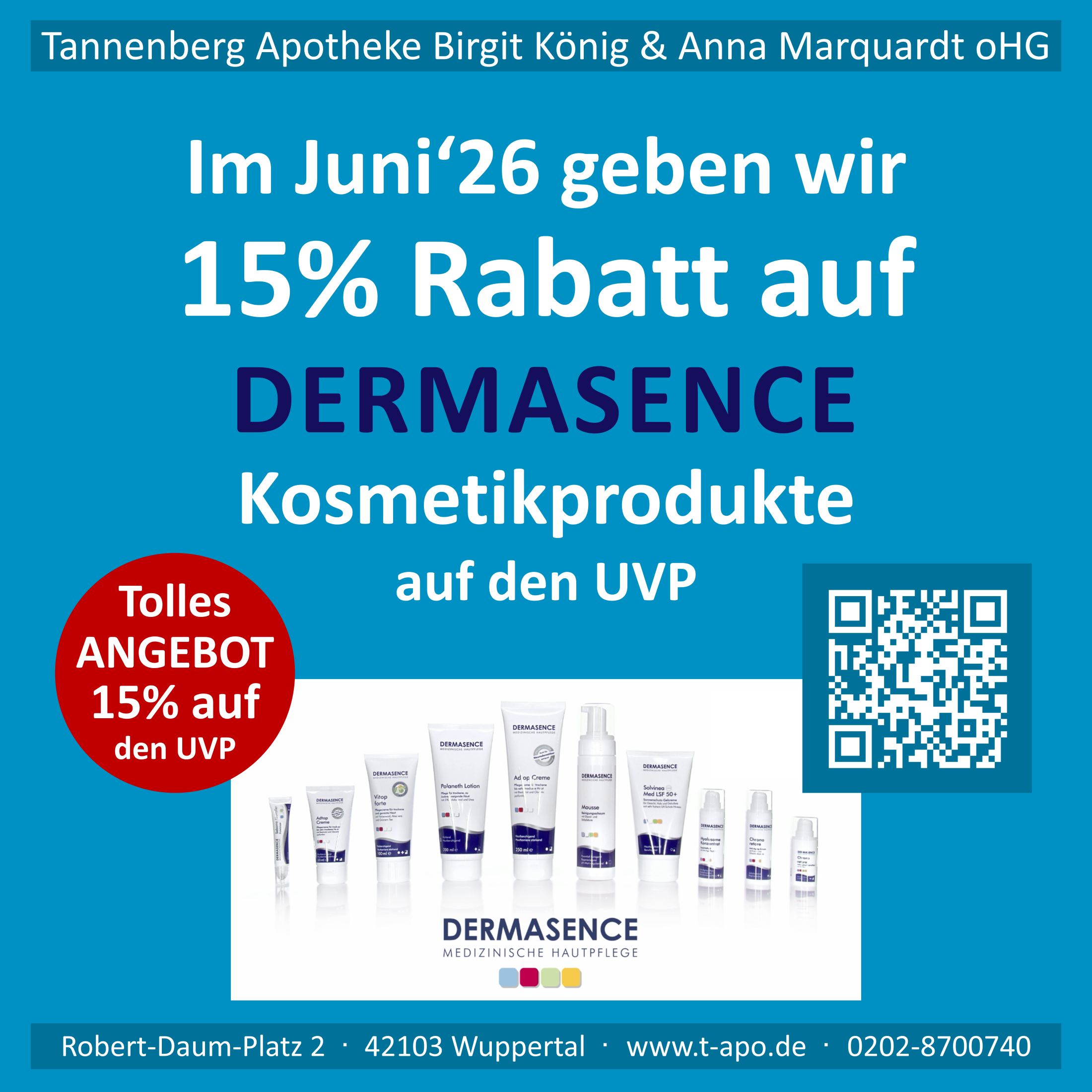 Im Juni 2026 geben wir 15% Rabatt auf den UVP aller Kosmetikprodukte von Dermasence.