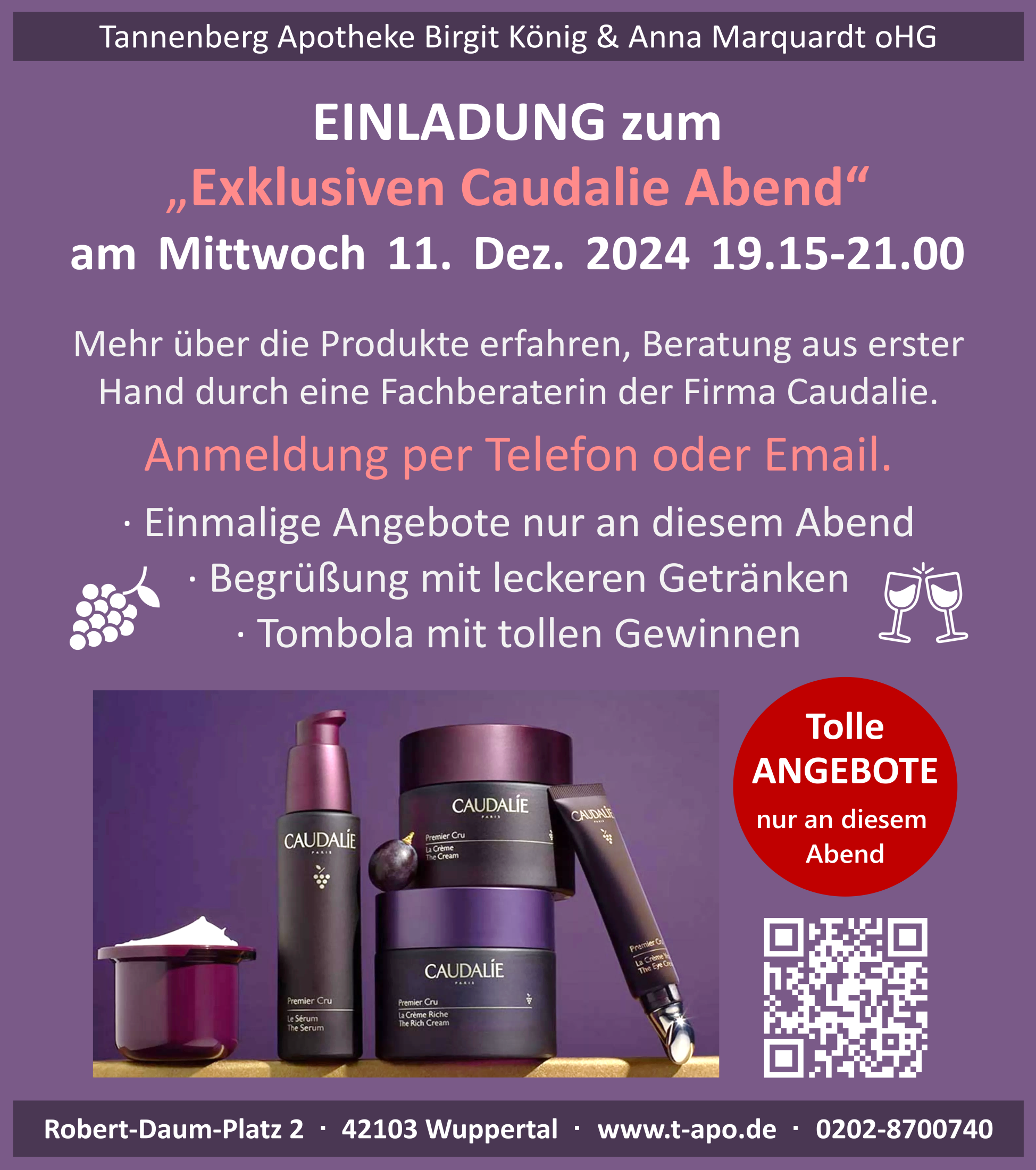 Einladung zum Caudalie Abend am 11. Dez. 2024 um 19:15 Uhr